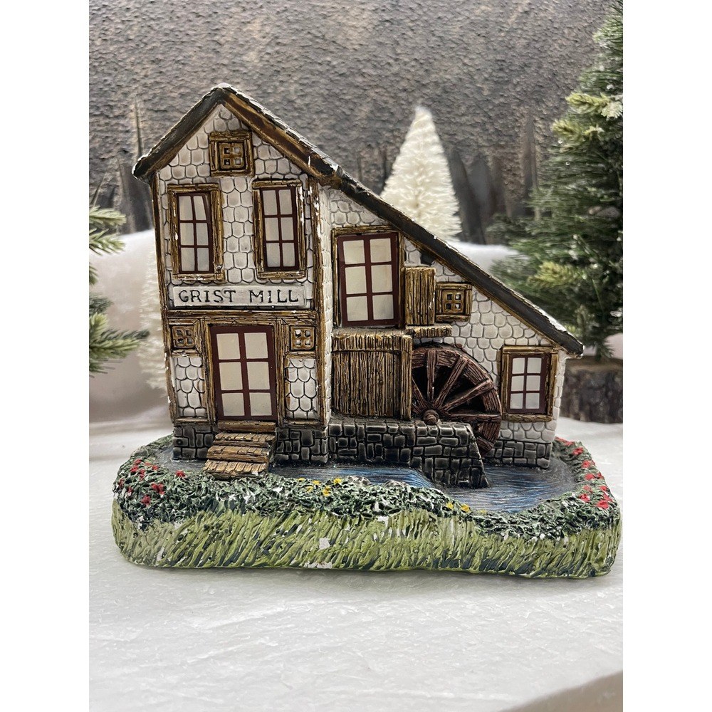 Colonial Candle Grist Mill Tealight Holder Ceramic Christmas Village House
